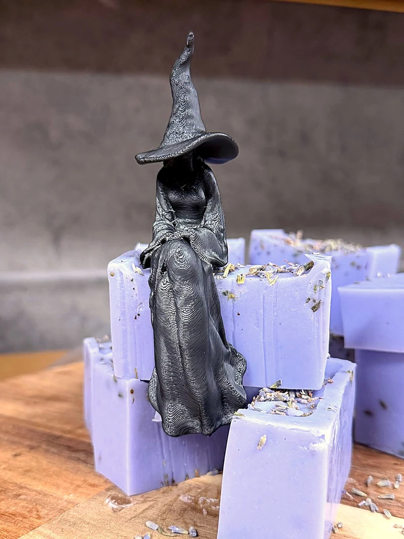 A freshly poured batch of lavender Protection soap setting on the workbench.